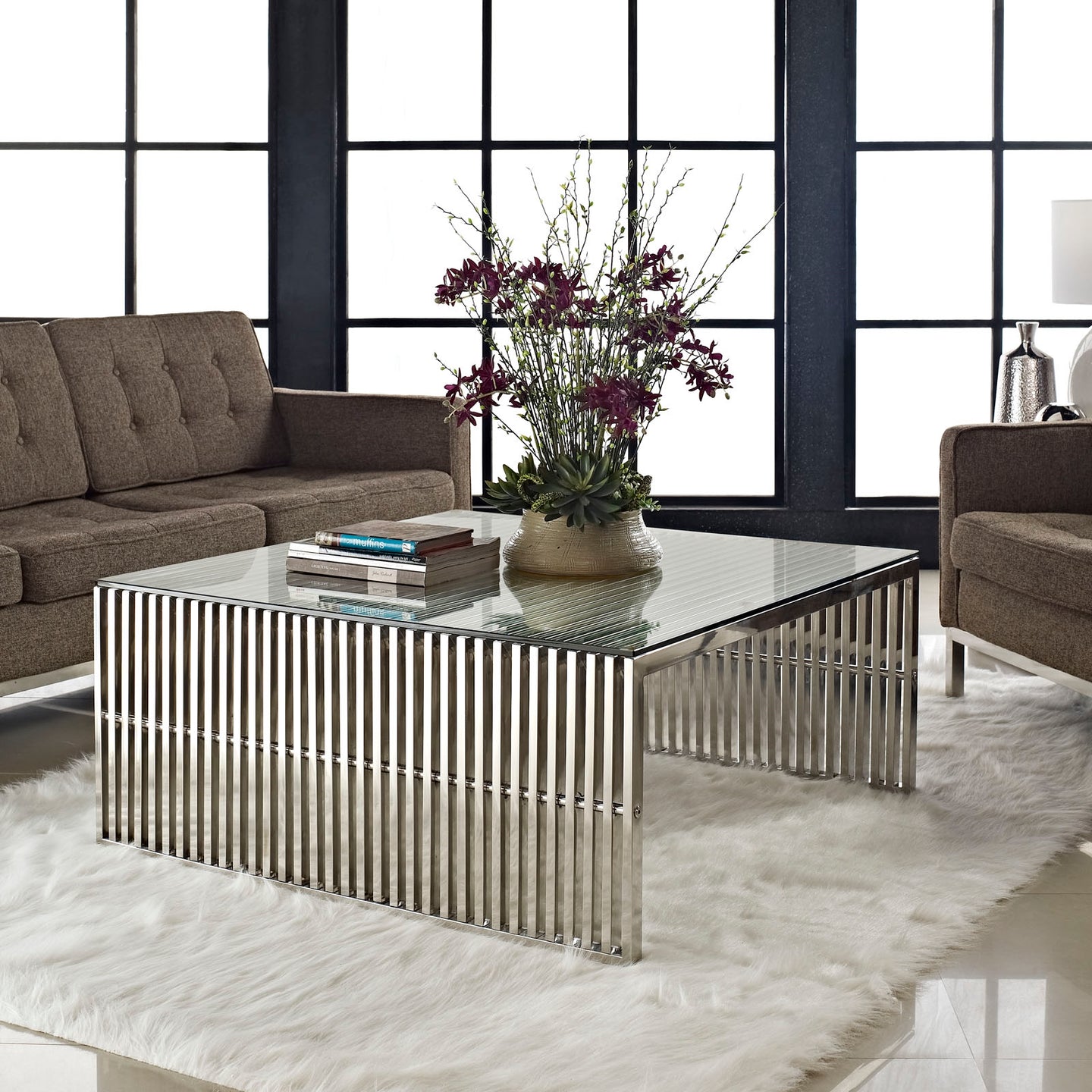 Grid Stainless Steel Coffee Table, Silver