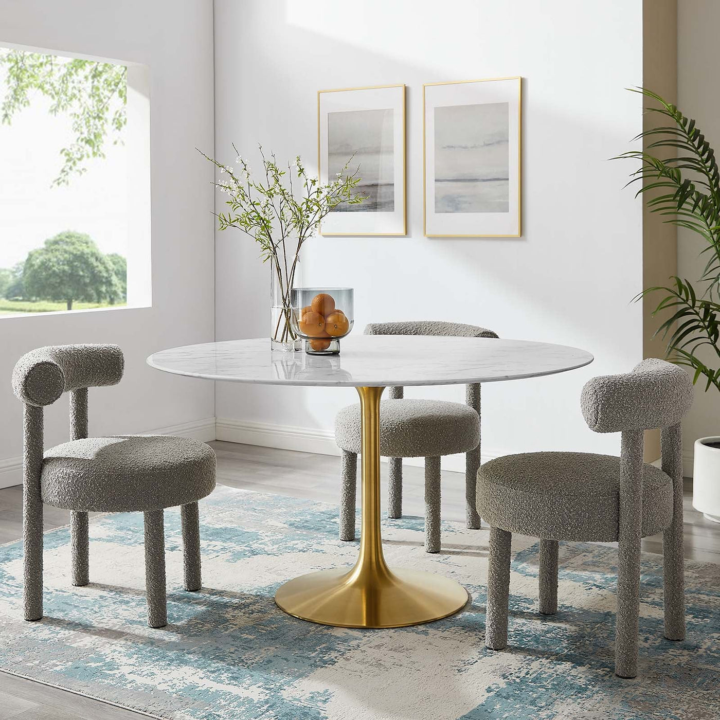 Tulip Round Artificial Marble Top Dining Table With Gold Base ...