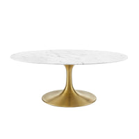 Tulip 42" Oval-Shaped Artificial Marble Coffee Table Gold Base