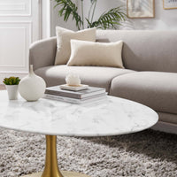 Tulip 42" Oval-Shaped Artificial Marble Coffee Table Gold Base