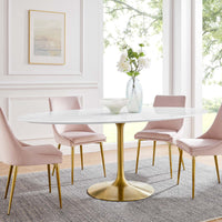 Tulip Oval Wood Top Dining Table With Gold Base