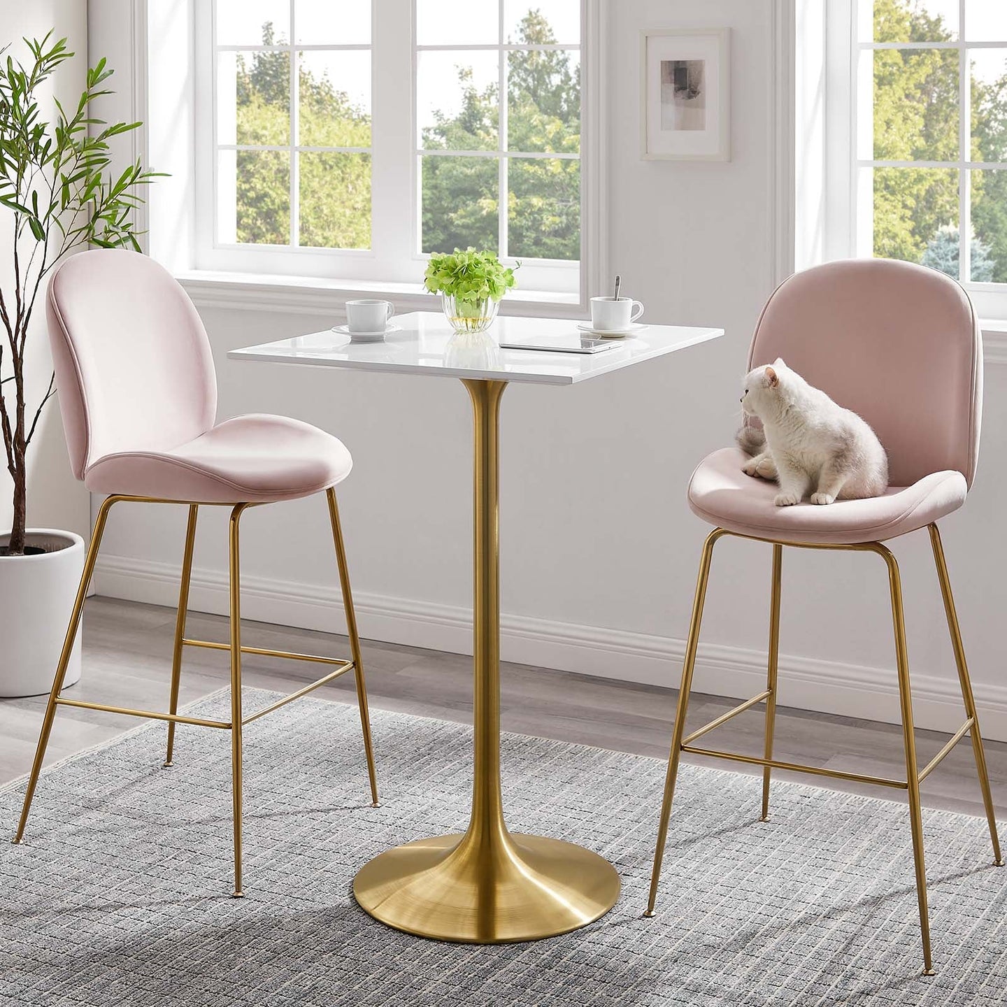 Tulip 28" Square Bar Table With Gold Base