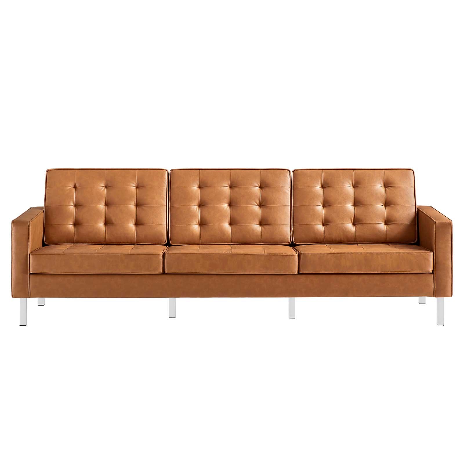 Allen Tufted Upholstered Faux Leather Sofa