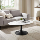 Tulip 42" Oval-Shaped Artificial Marble Coffee Table Black Base