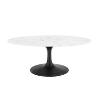 Tulip 42" Oval-Shaped Artificial Marble Coffee Table Black Base