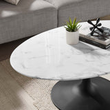 Tulip 42" Oval-Shaped Artificial Marble Coffee Table Black Base