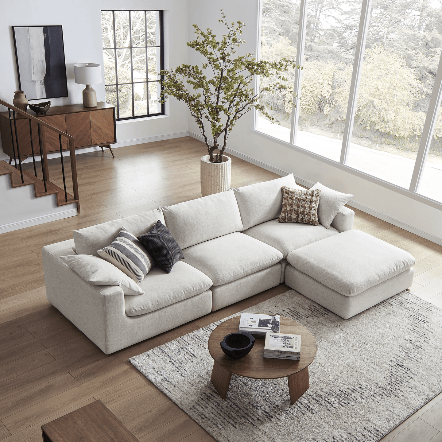 Duke Deep Seat Sofa With Ottoman, 3 Seater, White