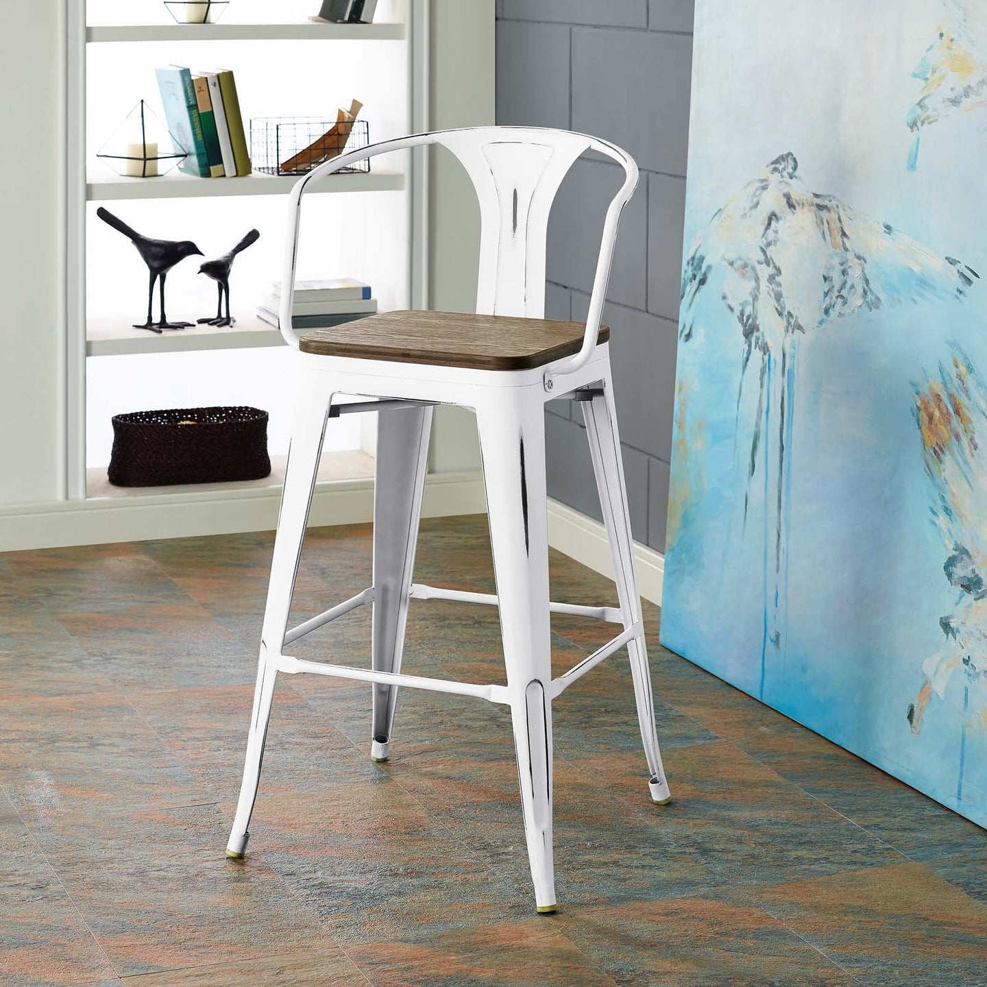 Promenade Wood Seat Bar Stool with Arms