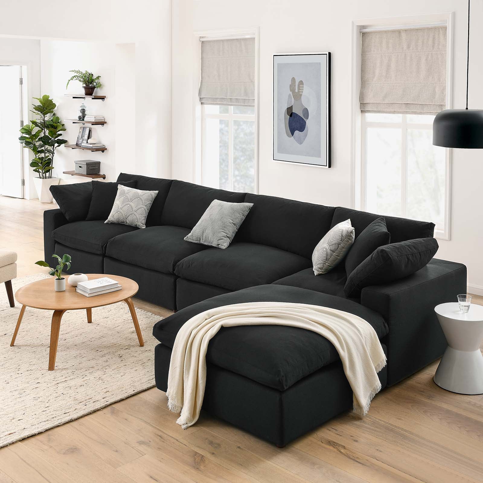 Haven Deep Seat Sectional Sofa With Ottoman, 4 Seater