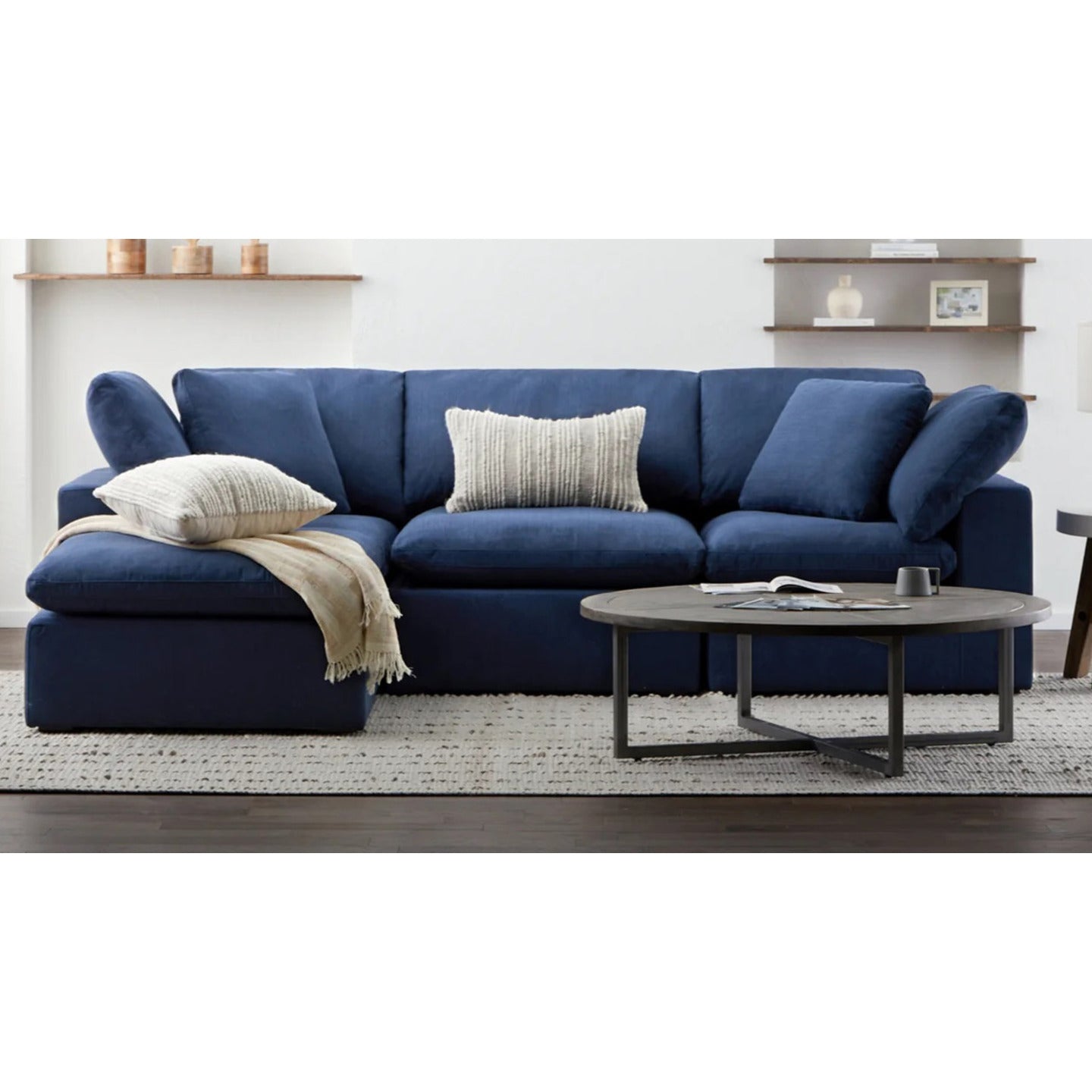 Haven 3 Seater Sectional Sofa With Ottoman, Navy Blue