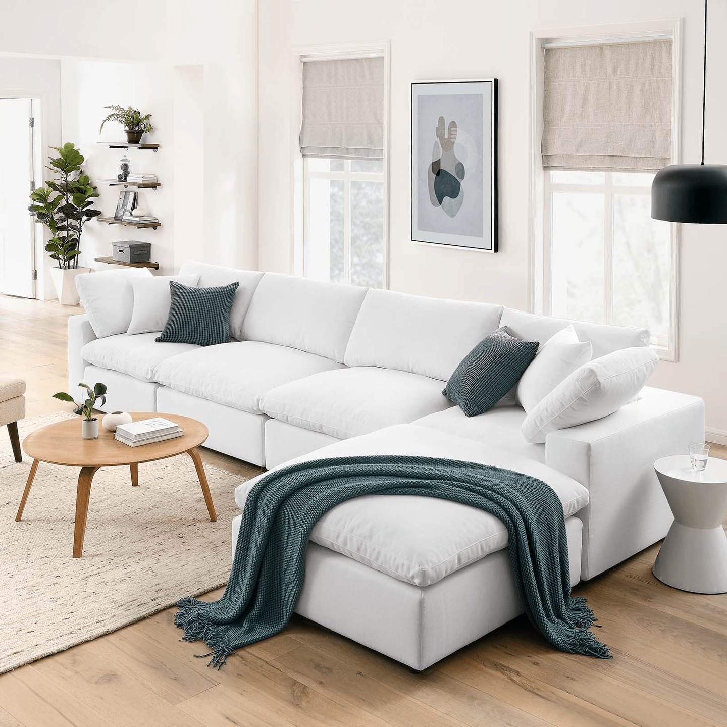 Haven 4 Seater Sectional Sofa With Ottoman, White