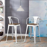 Promenade Wood Seat Bar Stool with Arms