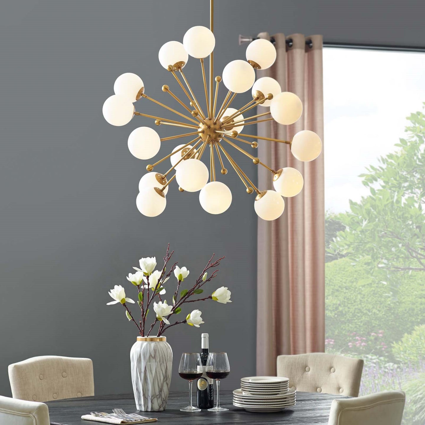 Constellation White Glass and Brass Pendant Chandelier