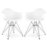 DAR Molded White Plastic Dining Armchair with Steel Eiffel Legs