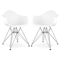 DAR Molded White Plastic Dining Armchair with Steel Eiffel Legs