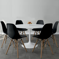 Freak 48" Fiberglass Dining Table & Wood Leg Chairs Set