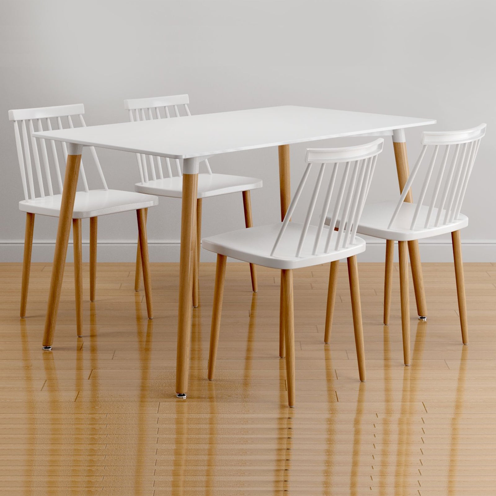 Vincent White Dining Set, Spindle Chairs